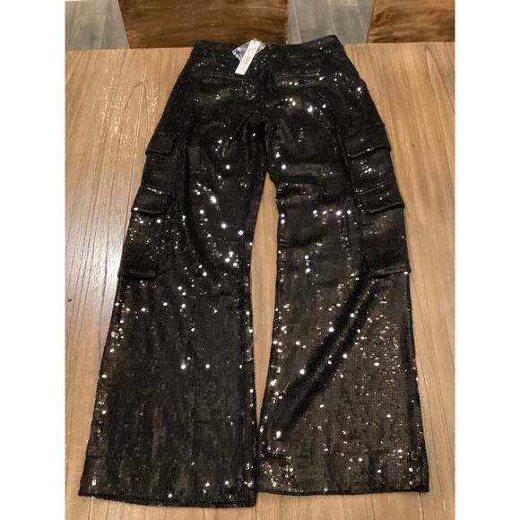 Revolve Alice + Olivia Hayes Sequin Cargo wide leg Pant black size 6 NWT - Picture 13 of 14